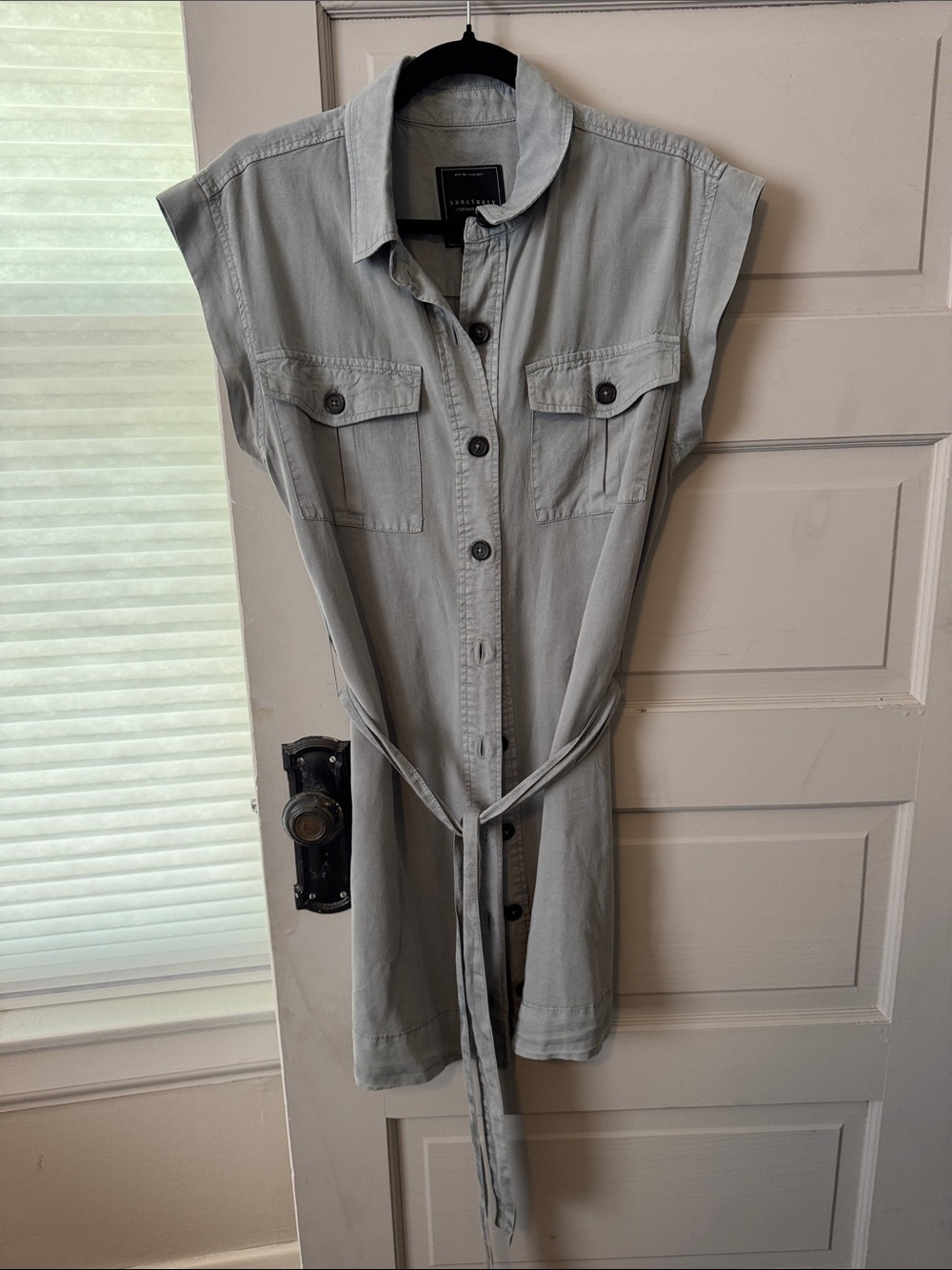Sanctuary Light Gray Button-Front Mini Dress with Belt